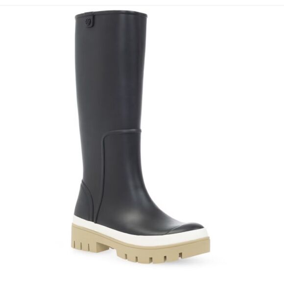 Tory Burch Hurricane Tall Rain Boot, Black, Rubber Boot Size 8, New NWB - Picture 1 of 6